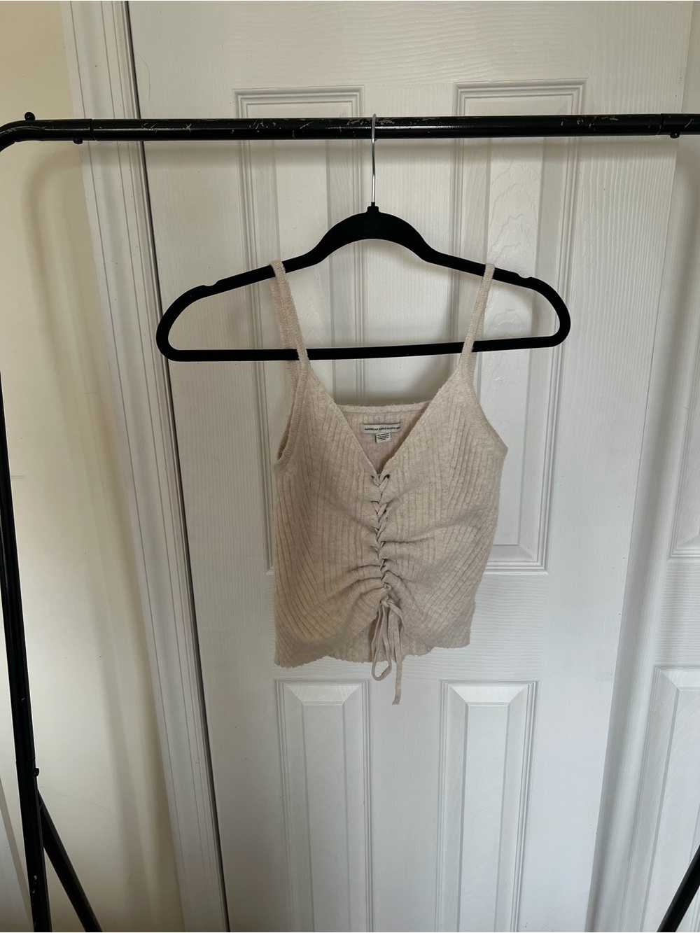 American Eagle Outfitters Cream Ruched Ribbed Camisole